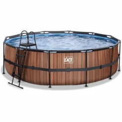 EXIT TOYS EXIT Frame Pool ø488x122cm (12v Sandfilter) – Holz Optik